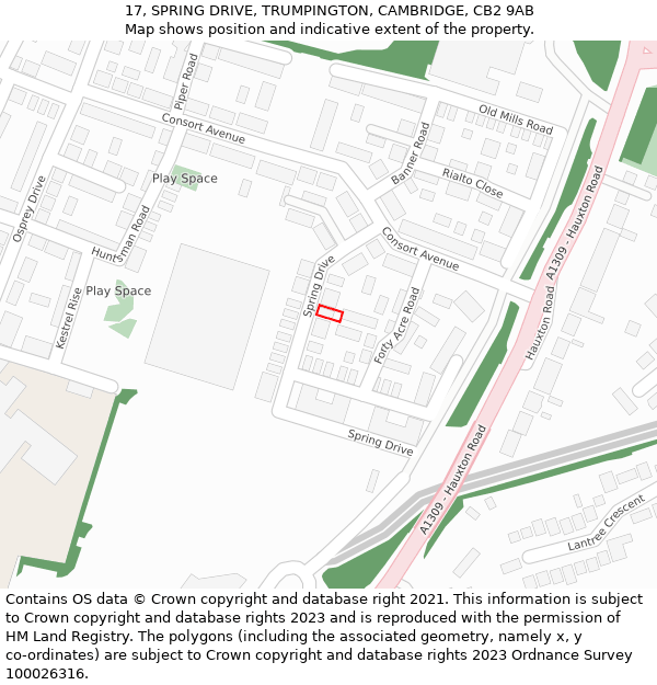 17, SPRING DRIVE, TRUMPINGTON, CAMBRIDGE, CB2 9AB: Location map and indicative extent of plot