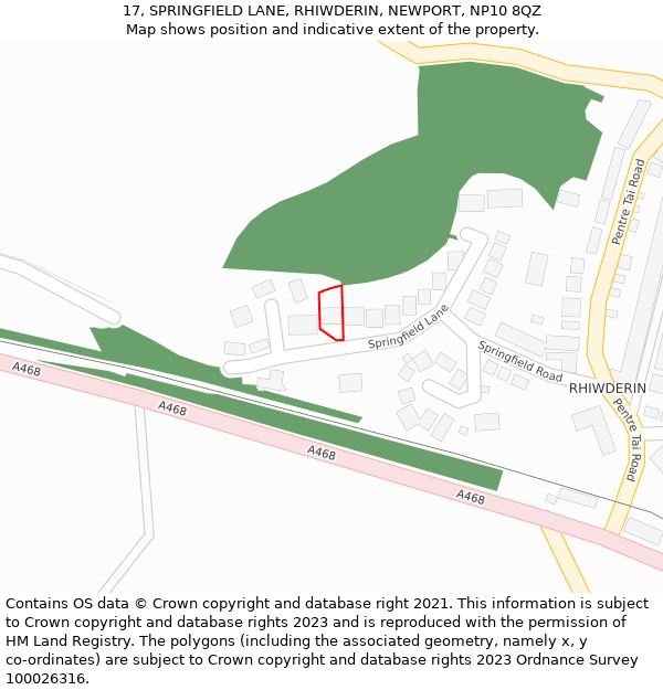 17, SPRINGFIELD LANE, RHIWDERIN, NEWPORT, NP10 8QZ: Location map and indicative extent of plot