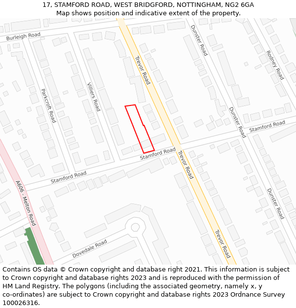 17, STAMFORD ROAD, WEST BRIDGFORD, NOTTINGHAM, NG2 6GA: Location map and indicative extent of plot