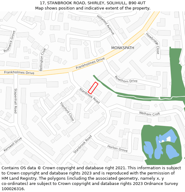 17, STANBROOK ROAD, SHIRLEY, SOLIHULL, B90 4UT: Location map and indicative extent of plot