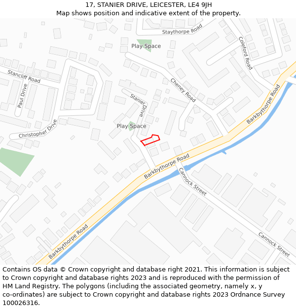 17, STANIER DRIVE, LEICESTER, LE4 9JH: Location map and indicative extent of plot