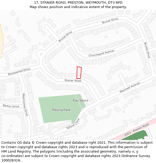 17, STANIER ROAD, PRESTON, WEYMOUTH, DT3 6PD: Location map and indicative extent of plot