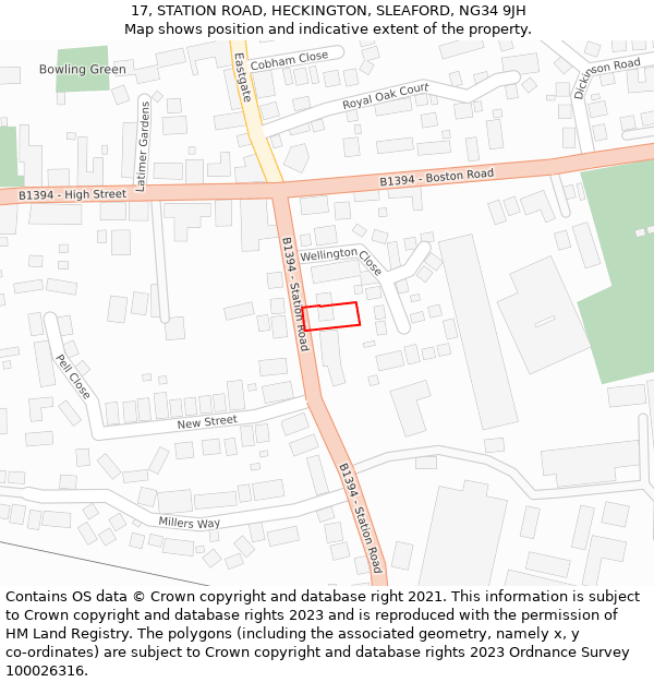 17, STATION ROAD, HECKINGTON, SLEAFORD, NG34 9JH: Location map and indicative extent of plot