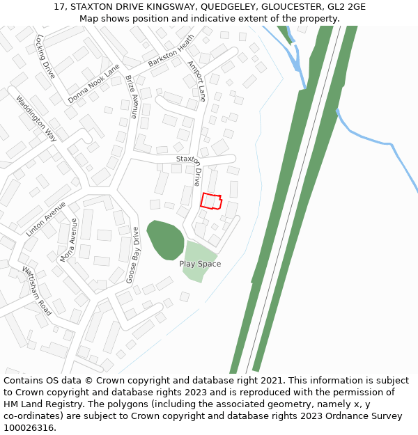17, STAXTON DRIVE KINGSWAY, QUEDGELEY, GLOUCESTER, GL2 2GE: Location map and indicative extent of plot
