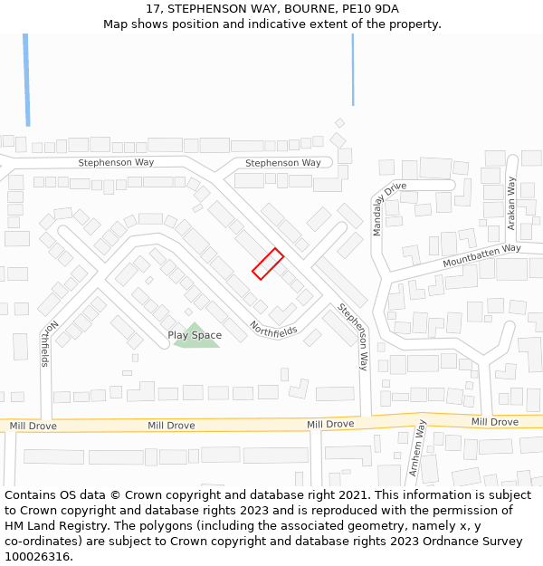 17, STEPHENSON WAY, BOURNE, PE10 9DA: Location map and indicative extent of plot