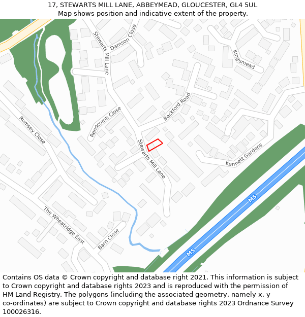 17, STEWARTS MILL LANE, ABBEYMEAD, GLOUCESTER, GL4 5UL: Location map and indicative extent of plot