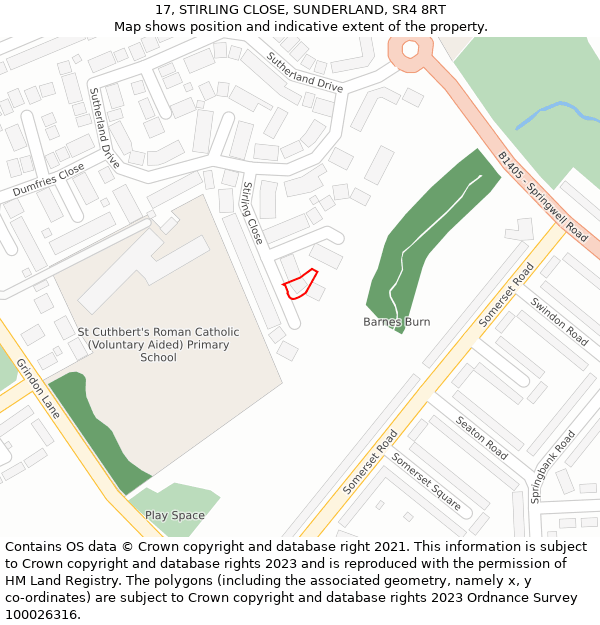 17, STIRLING CLOSE, SUNDERLAND, SR4 8RT: Location map and indicative extent of plot