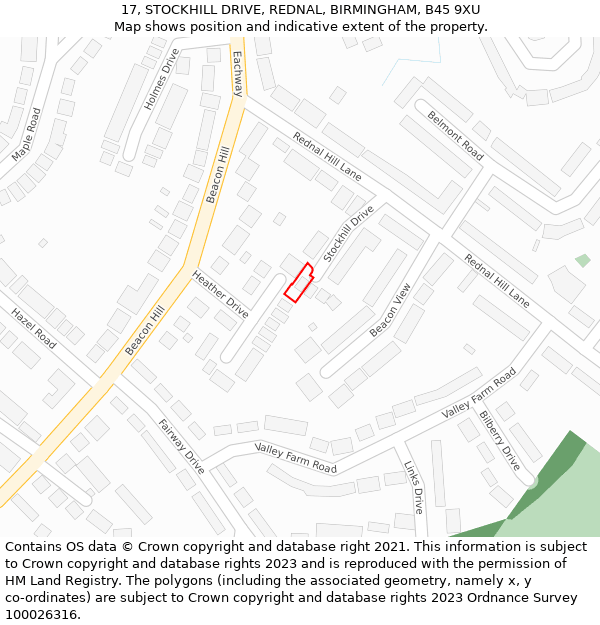 17, STOCKHILL DRIVE, REDNAL, BIRMINGHAM, B45 9XU: Location map and indicative extent of plot