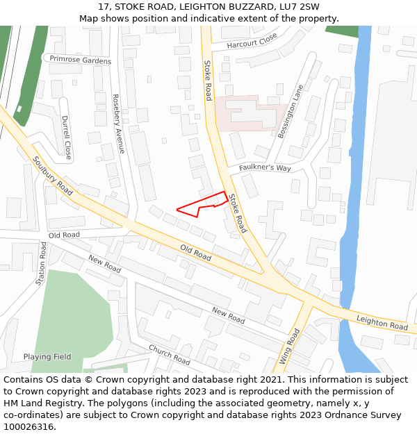 17, STOKE ROAD, LEIGHTON BUZZARD, LU7 2SW: Location map and indicative extent of plot