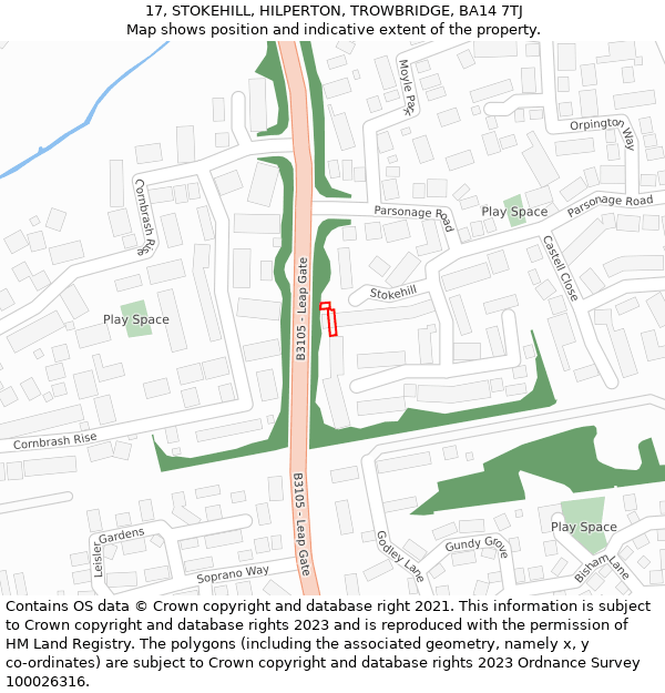 17, STOKEHILL, HILPERTON, TROWBRIDGE, BA14 7TJ: Location map and indicative extent of plot