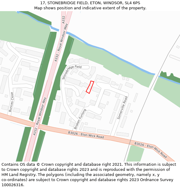17, STONEBRIDGE FIELD, ETON, WINDSOR, SL4 6PS: Location map and indicative extent of plot