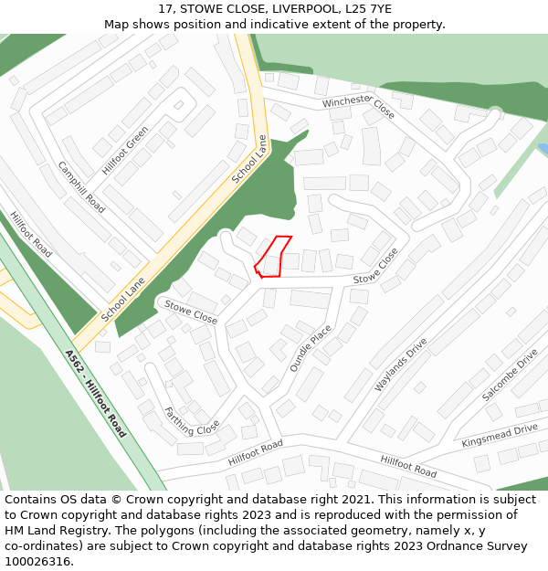 17, STOWE CLOSE, LIVERPOOL, L25 7YE: Location map and indicative extent of plot