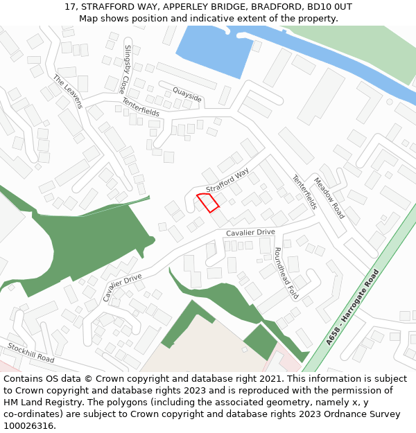 17, STRAFFORD WAY, APPERLEY BRIDGE, BRADFORD, BD10 0UT: Location map and indicative extent of plot