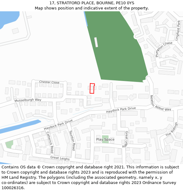 17, STRATFORD PLACE, BOURNE, PE10 0YS: Location map and indicative extent of plot