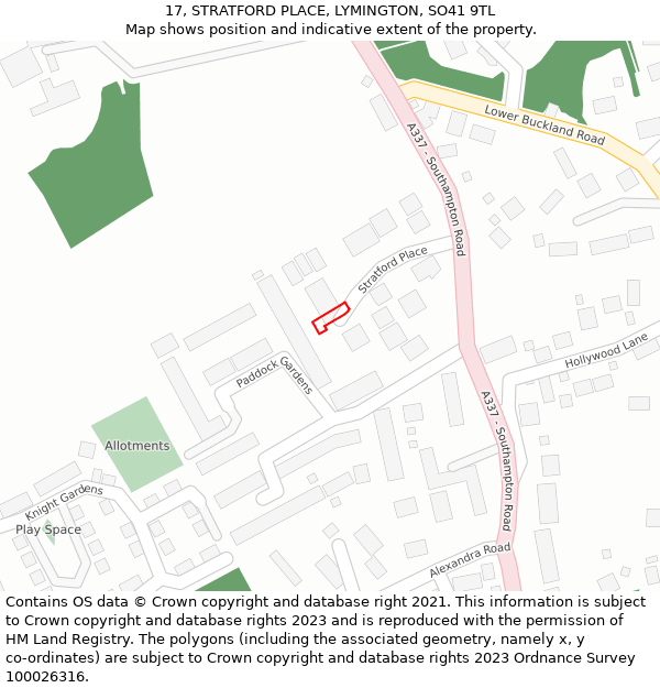 17, STRATFORD PLACE, LYMINGTON, SO41 9TL: Location map and indicative extent of plot