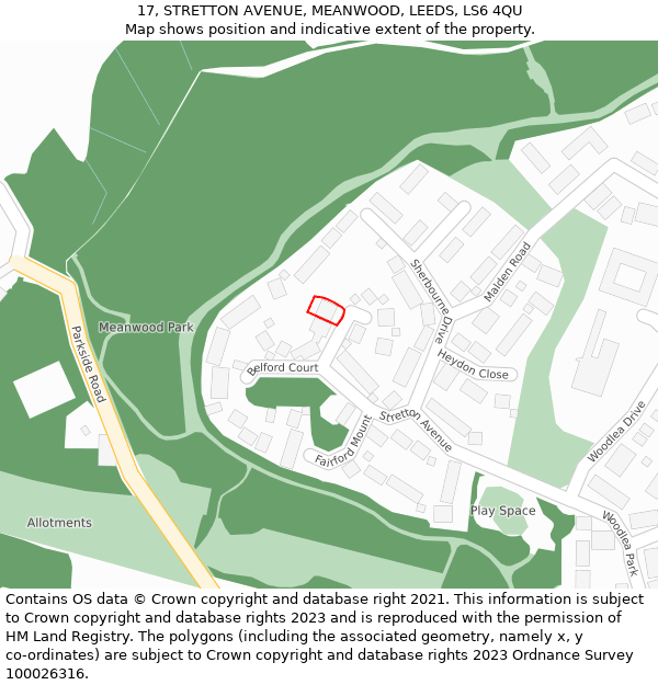17, STRETTON AVENUE, MEANWOOD, LEEDS, LS6 4QU: Location map and indicative extent of plot