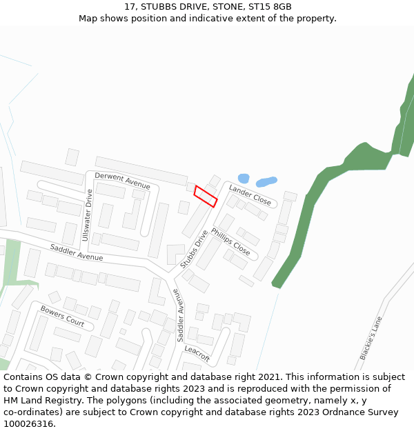 17, STUBBS DRIVE, STONE, ST15 8GB: Location map and indicative extent of plot