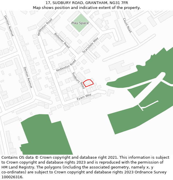 17, SUDBURY ROAD, GRANTHAM, NG31 7FR: Location map and indicative extent of plot