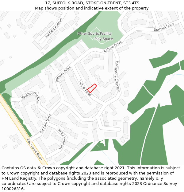 17, SUFFOLK ROAD, STOKE-ON-TRENT, ST3 4TS: Location map and indicative extent of plot