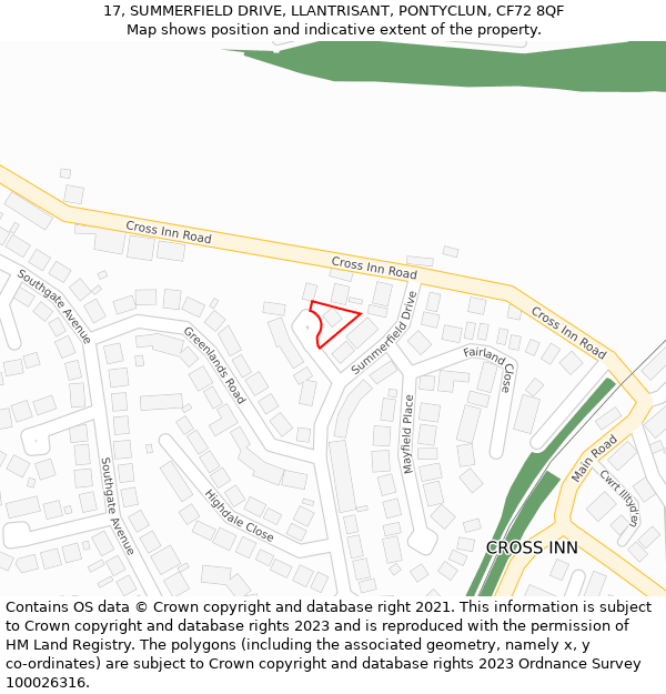 17, SUMMERFIELD DRIVE, LLANTRISANT, PONTYCLUN, CF72 8QF: Location map and indicative extent of plot