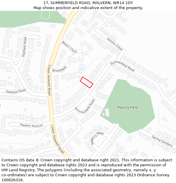17, SUMMERFIELD ROAD, MALVERN, WR14 1DY: Location map and indicative extent of plot