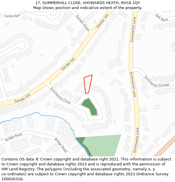 17, SUMMERHILL CLOSE, HAYWARDS HEATH, RH16 1QY: Location map and indicative extent of plot