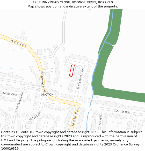 17, SUNNYMEAD CLOSE, BOGNOR REGIS, PO22 6LS: Location map and indicative extent of plot