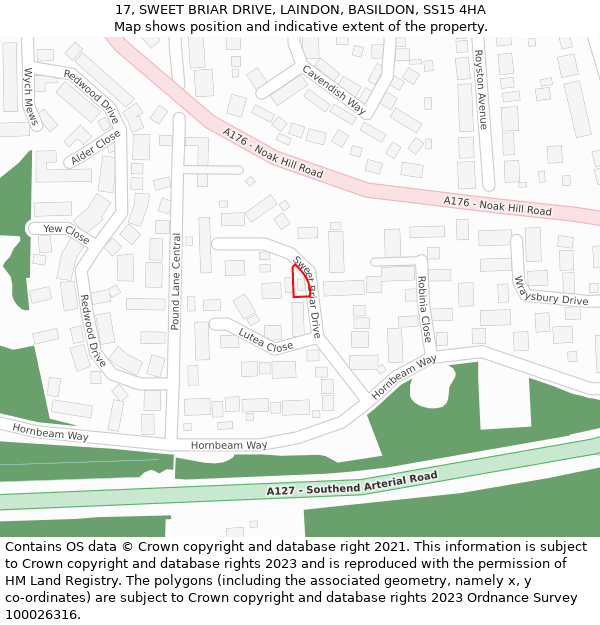17, SWEET BRIAR DRIVE, LAINDON, BASILDON, SS15 4HA: Location map and indicative extent of plot