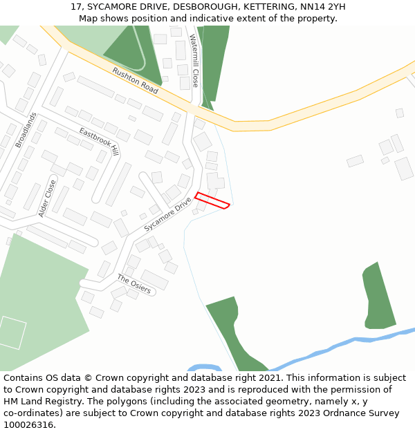 17, SYCAMORE DRIVE, DESBOROUGH, KETTERING, NN14 2YH: Location map and indicative extent of plot