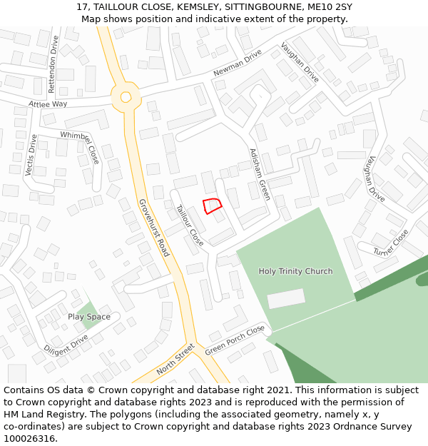 17, TAILLOUR CLOSE, KEMSLEY, SITTINGBOURNE, ME10 2SY: Location map and indicative extent of plot