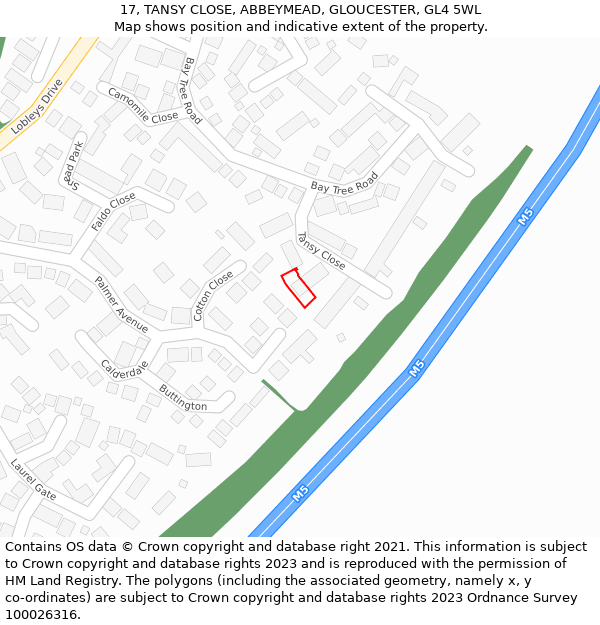 17, TANSY CLOSE, ABBEYMEAD, GLOUCESTER, GL4 5WL: Location map and indicative extent of plot