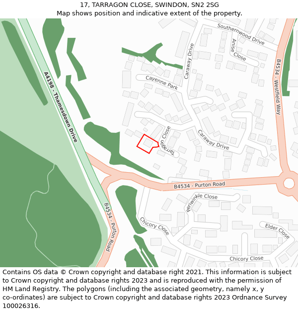 17, TARRAGON CLOSE, SWINDON, SN2 2SG: Location map and indicative extent of plot