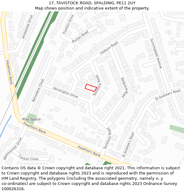 17, TAVISTOCK ROAD, SPALDING, PE11 2UY: Location map and indicative extent of plot
