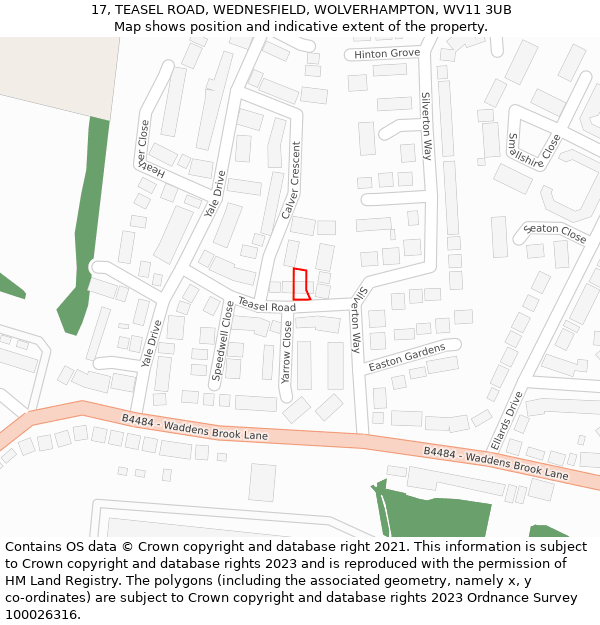 17, TEASEL ROAD, WEDNESFIELD, WOLVERHAMPTON, WV11 3UB: Location map and indicative extent of plot
