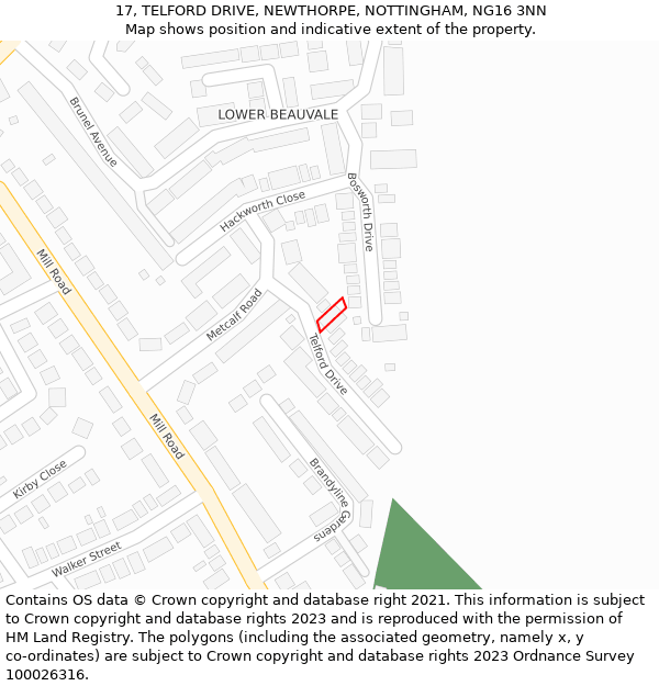 17, TELFORD DRIVE, NEWTHORPE, NOTTINGHAM, NG16 3NN: Location map and indicative extent of plot