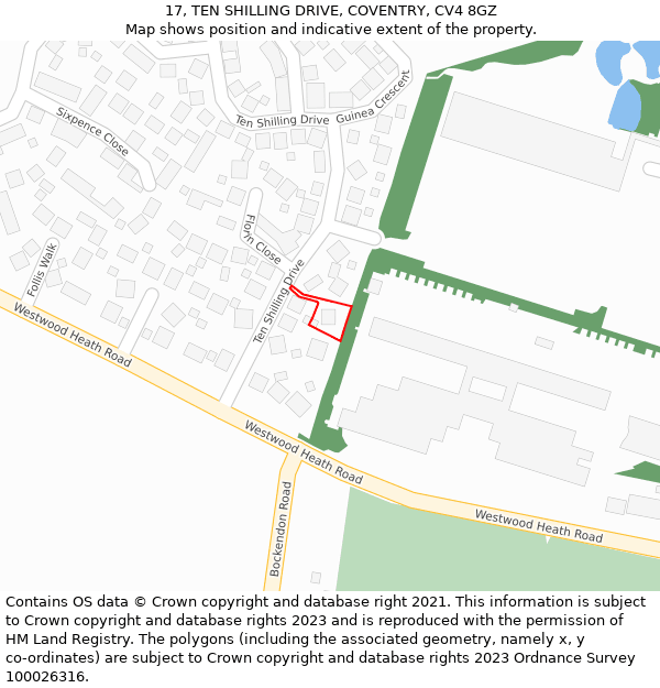 17, TEN SHILLING DRIVE, COVENTRY, CV4 8GZ: Location map and indicative extent of plot