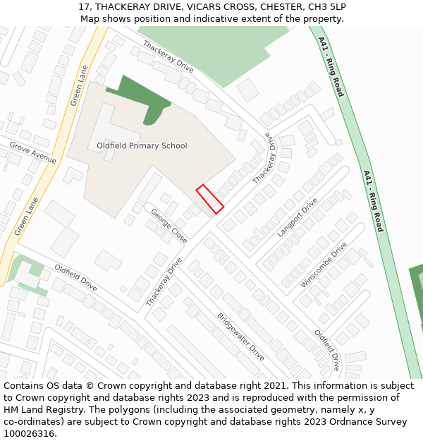 17, THACKERAY DRIVE, VICARS CROSS, CHESTER, CH3 5LP: Location map and indicative extent of plot