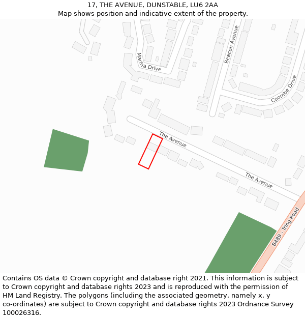 17, THE AVENUE, DUNSTABLE, LU6 2AA: Location map and indicative extent of plot