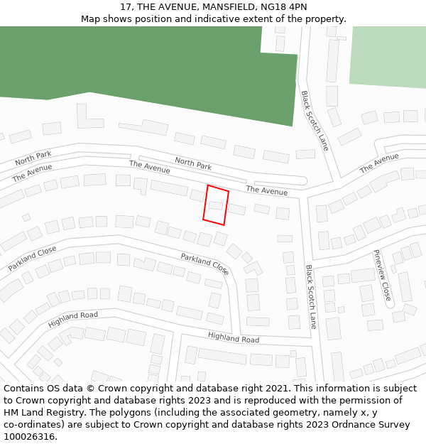 17, THE AVENUE, MANSFIELD, NG18 4PN: Location map and indicative extent of plot
