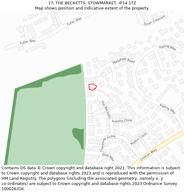 17, THE BECKETTS, STOWMARKET, IP14 1TZ: Location map and indicative extent of plot