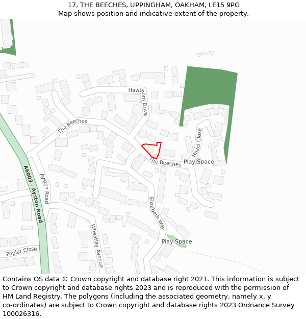 17, THE BEECHES, UPPINGHAM, OAKHAM, LE15 9PG: Location map and indicative extent of plot