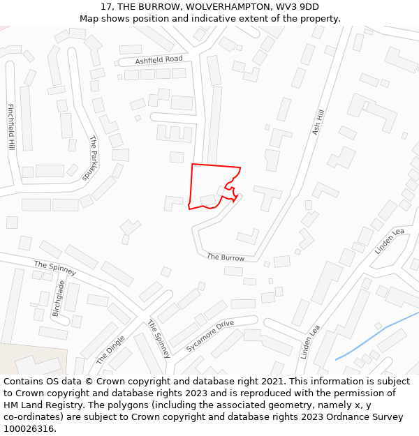 17, THE BURROW, WOLVERHAMPTON, WV3 9DD: Location map and indicative extent of plot
