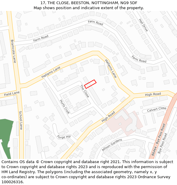 17, THE CLOSE, BEESTON, NOTTINGHAM, NG9 5DF: Location map and indicative extent of plot
