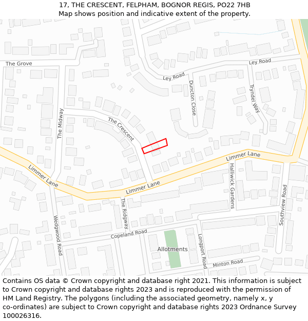 17, THE CRESCENT, FELPHAM, BOGNOR REGIS, PO22 7HB: Location map and indicative extent of plot