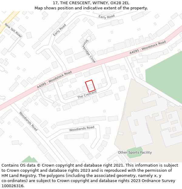 17, THE CRESCENT, WITNEY, OX28 2EL: Location map and indicative extent of plot