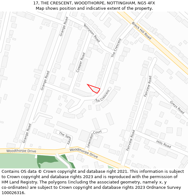 17, THE CRESCENT, WOODTHORPE, NOTTINGHAM, NG5 4FX: Location map and indicative extent of plot