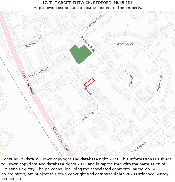 17, THE CROFT, FLITWICK, BEDFORD, MK45 1DL: Location map and indicative extent of plot