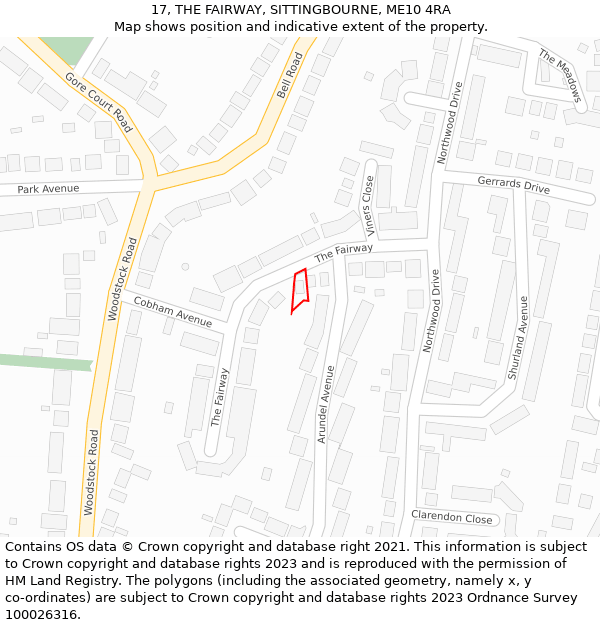 17, THE FAIRWAY, SITTINGBOURNE, ME10 4RA: Location map and indicative extent of plot