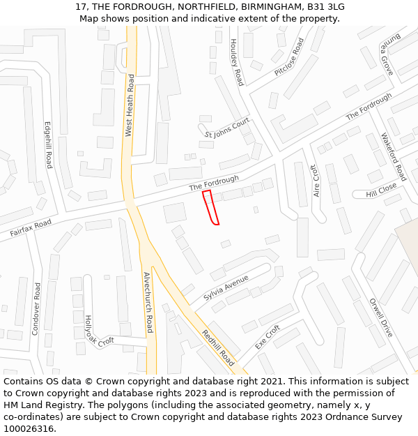 17, THE FORDROUGH, NORTHFIELD, BIRMINGHAM, B31 3LG: Location map and indicative extent of plot