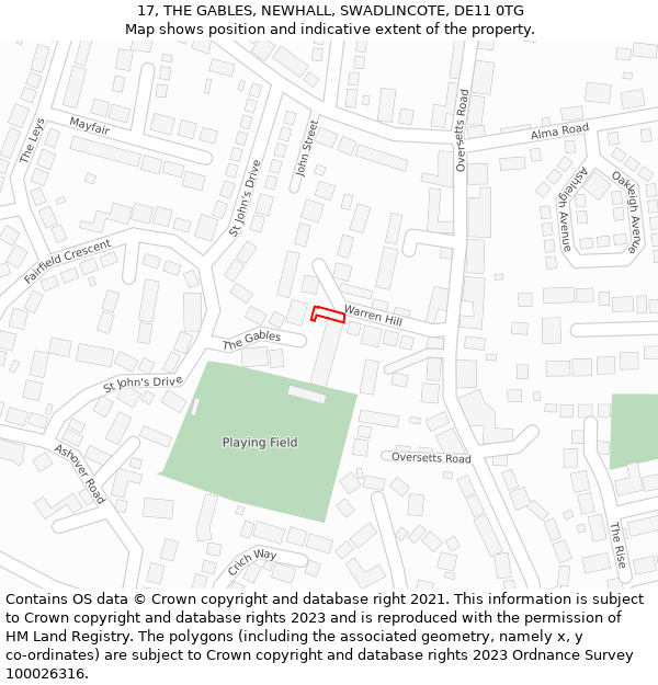 17, THE GABLES, NEWHALL, SWADLINCOTE, DE11 0TG: Location map and indicative extent of plot